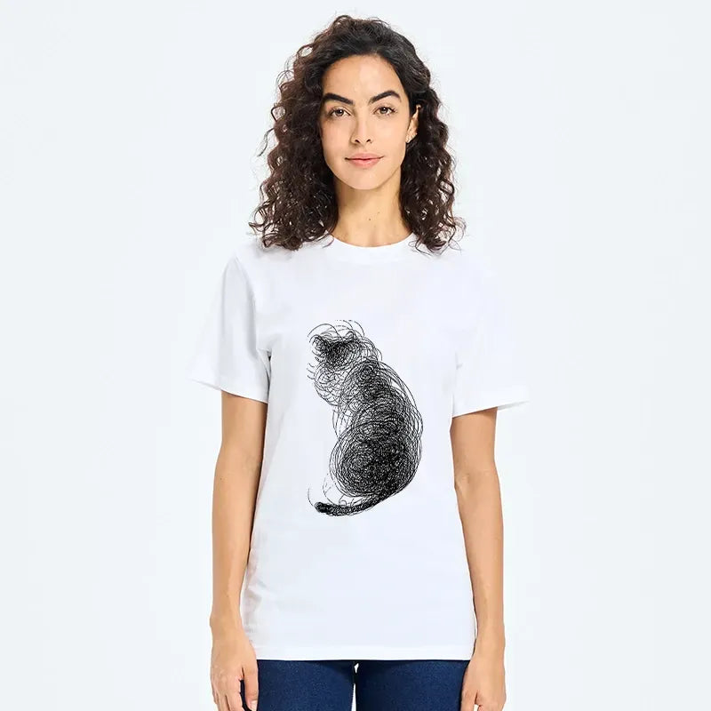 Kyoto-Lion Chaotic Line Art Of A Curled Cat Classic T-Shirt