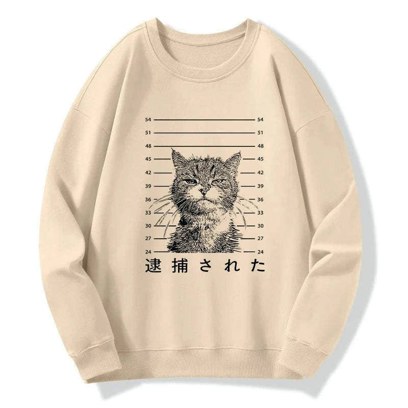 arrested cat sweatshirt for daily wear