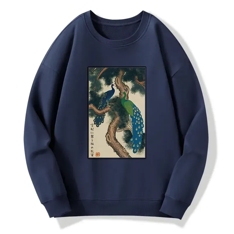 Kyoto-Lion Peacocks in Snowy Pines Classic Sweatshirt