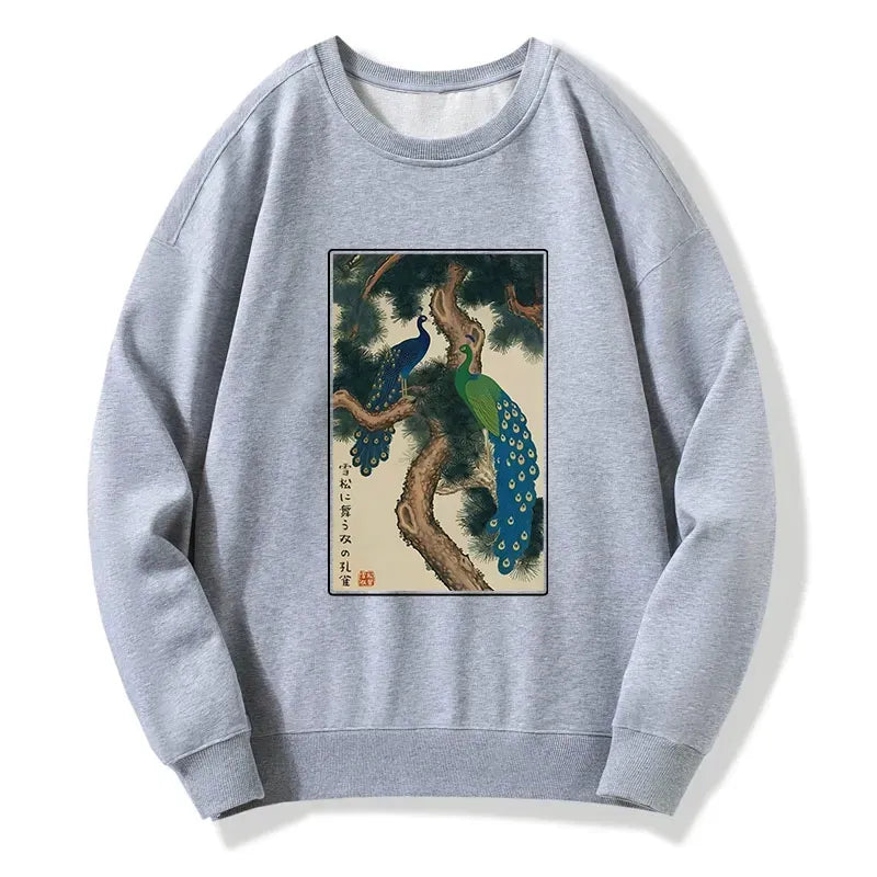 trendy japanese peacock sweatshirt for daily wear