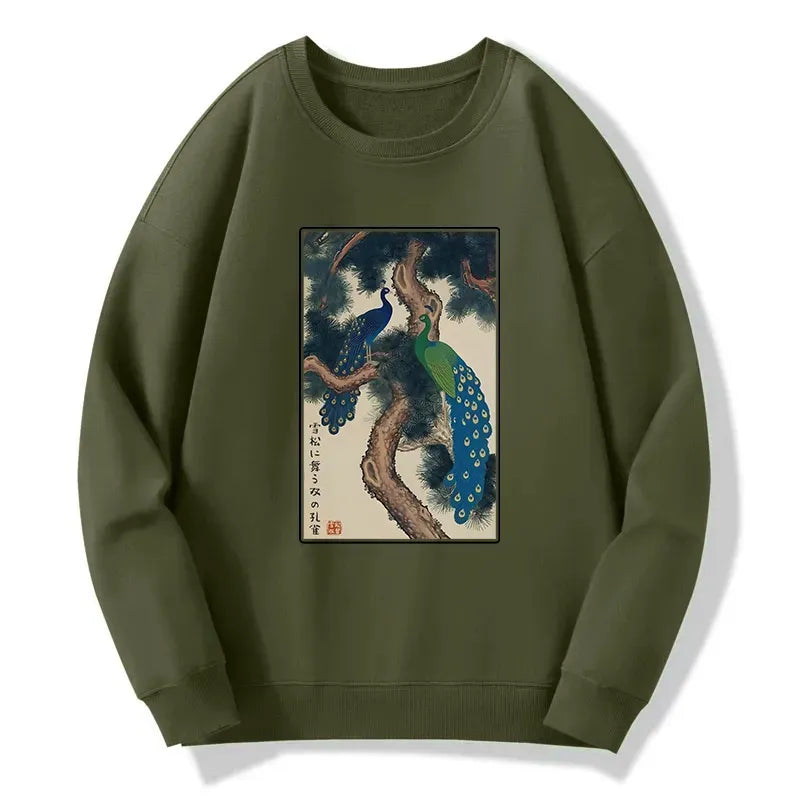 trendy japanese peacock sweatshirt for daily wear