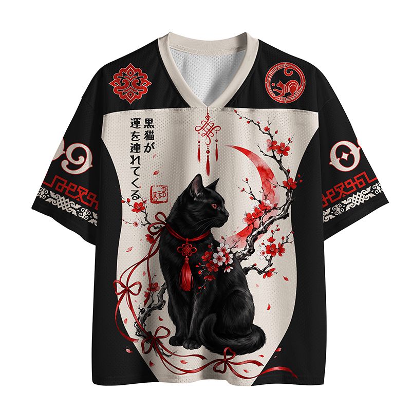 Kyoto-Lion Black Cat Brings Good Fortune Mesh Jersey