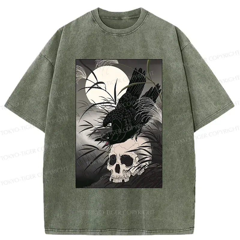 Japanese Ukiyoe Crow Washed T-Shirt