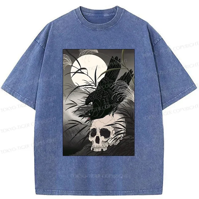 Kyoto-Lion Ukiyoe Crow Washed T-Shirt