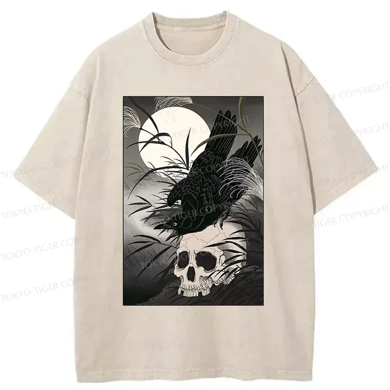 Japanese Ukiyoe Crow Washed T-Shirt