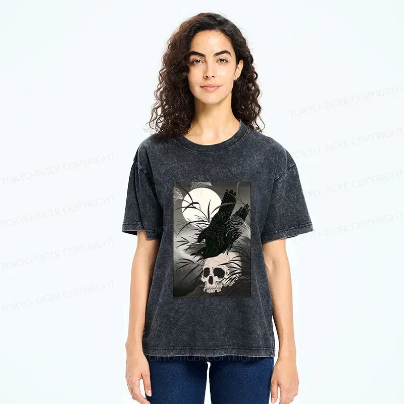 Japanese Ukiyoe Crow Washed T-Shirt