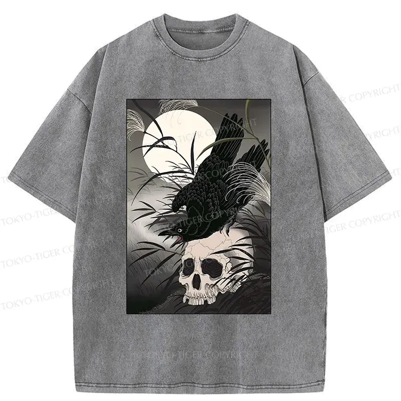 Japanese Ukiyoe Crow Washed T-Shirt