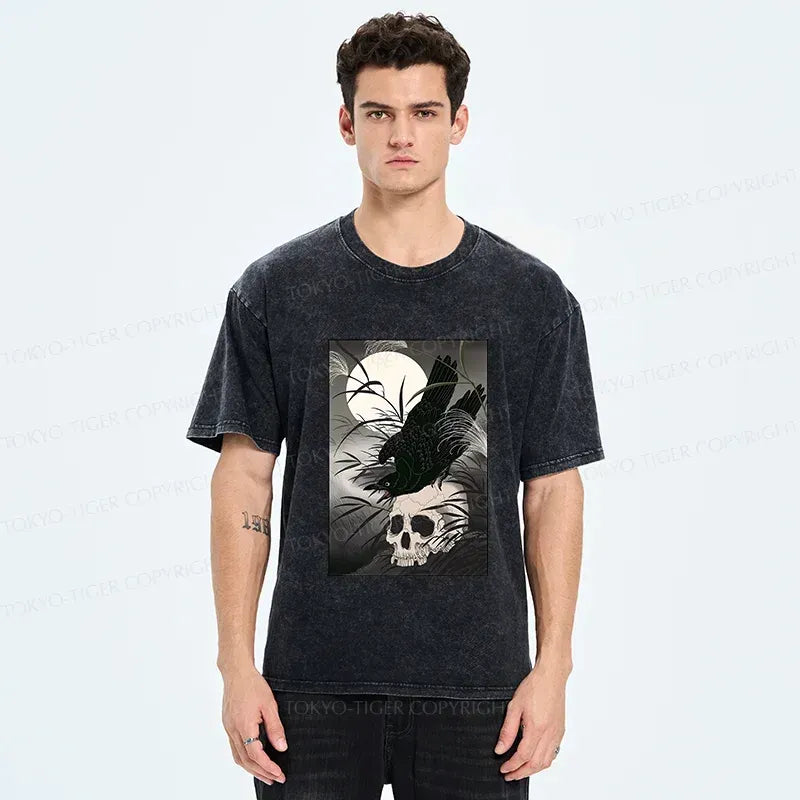 Kyoto-Lion Ukiyoe Crow Washed T-Shirt