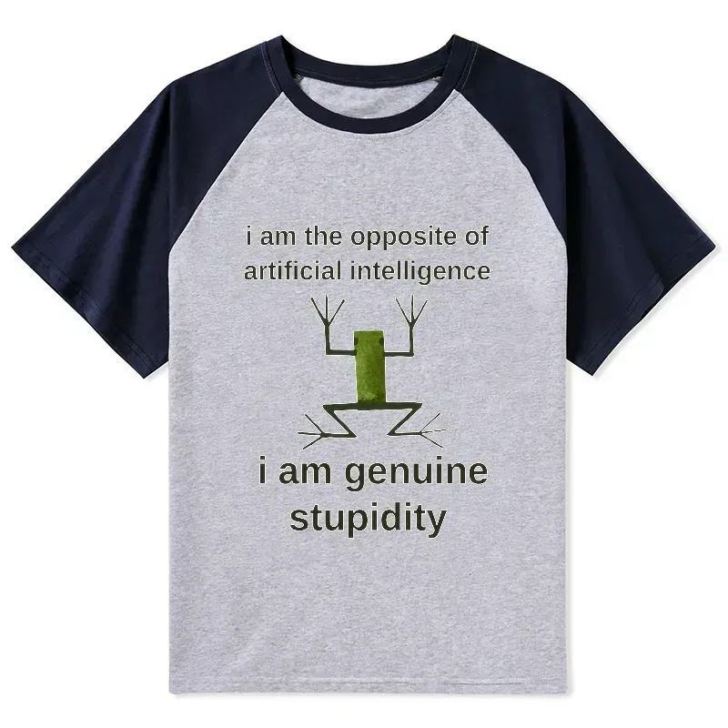 Kyoto-Lion Genuine Stupidity Frog Meme Raglan T-shirt