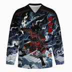 Kyoto-Lion Shadow Samurai Cat Long-Sleeve Hockey Jersey
