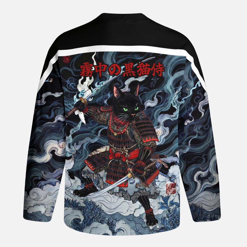 Kyoto-Lion Shadow Samurai Cat Long-Sleeve Hockey Jersey