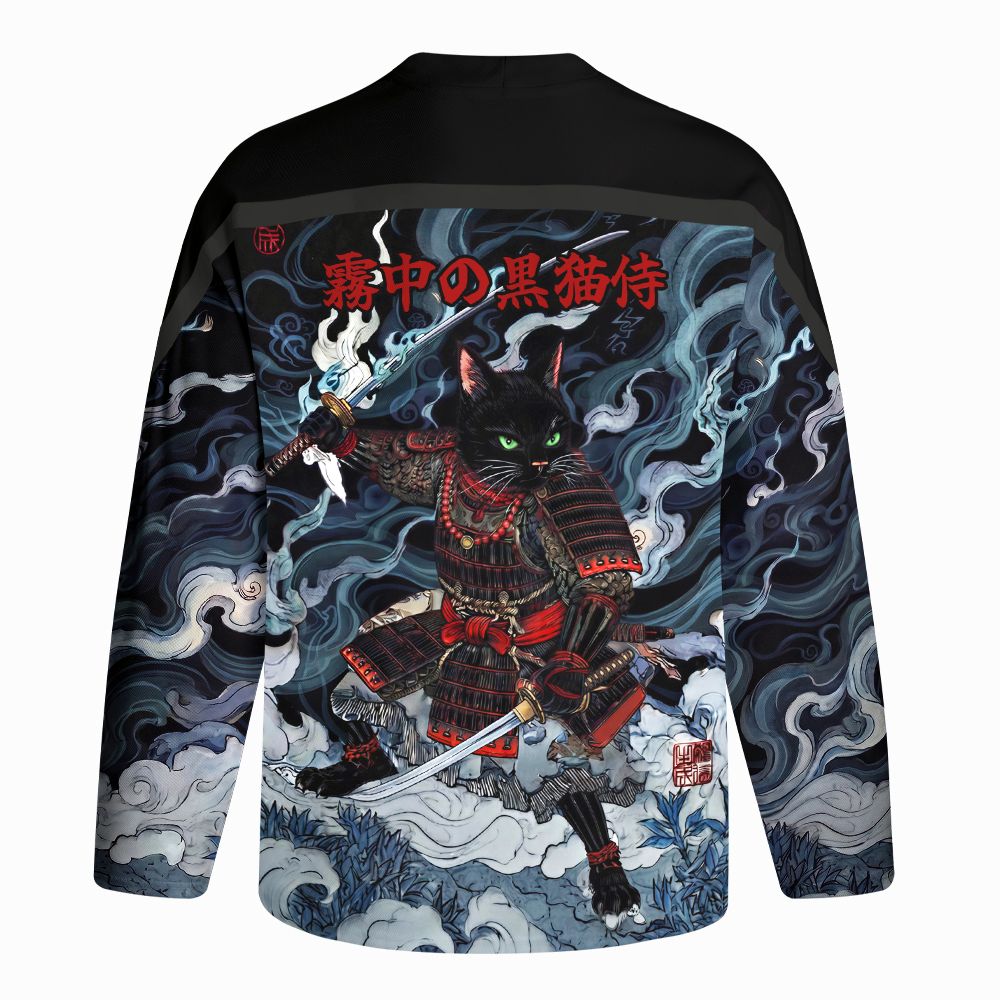 Kyoto-Lion Shadow Samurai Cat Long-Sleeve Hockey Jersey