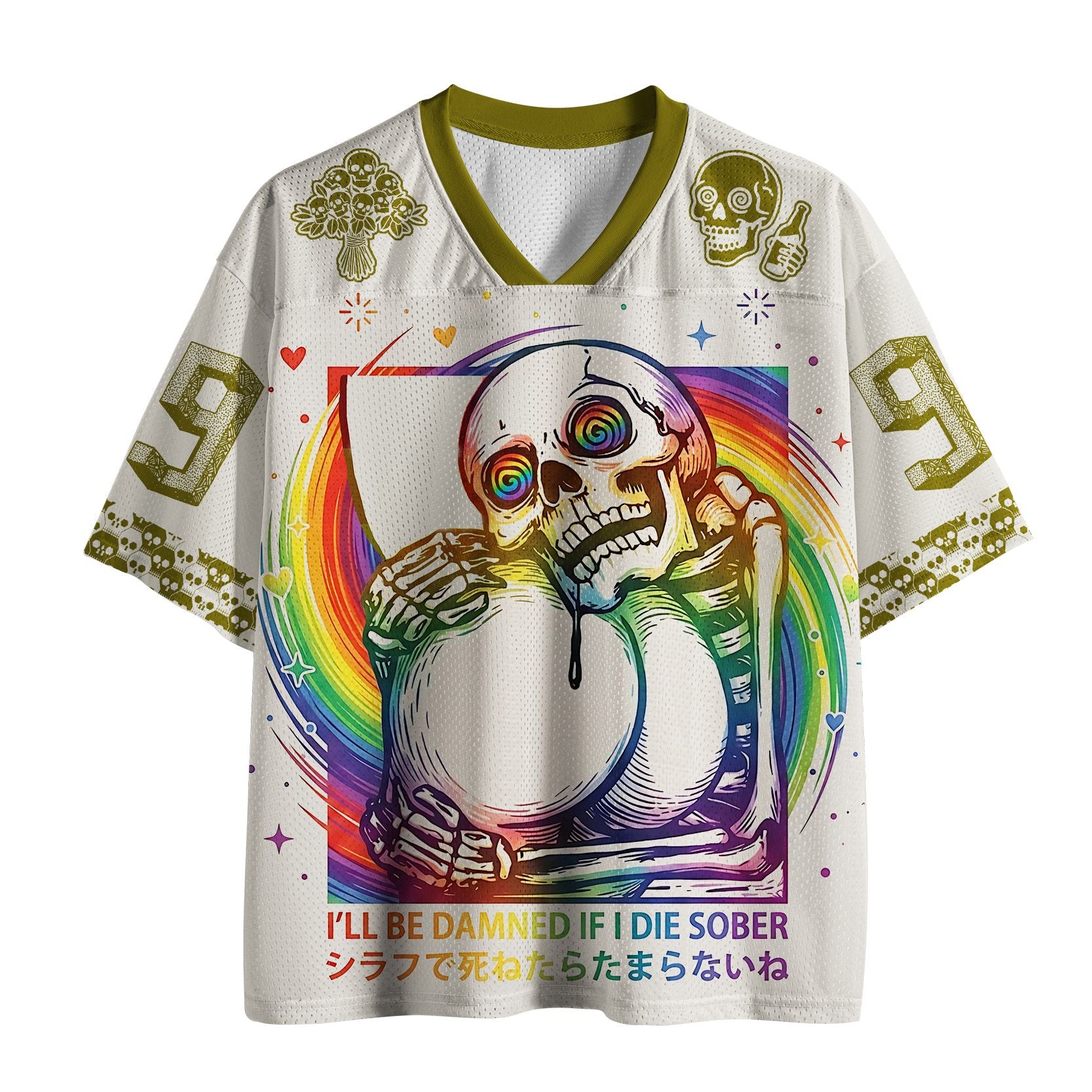 breathable mesh jersey with funny skull print