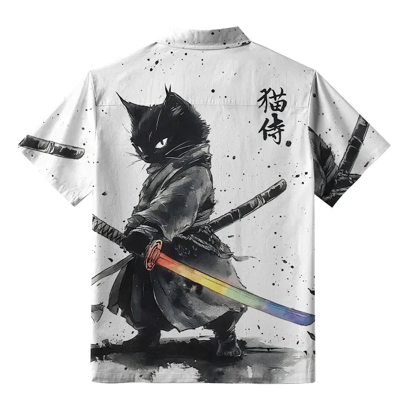 Japanese Cat Button-up Shirt for Summer