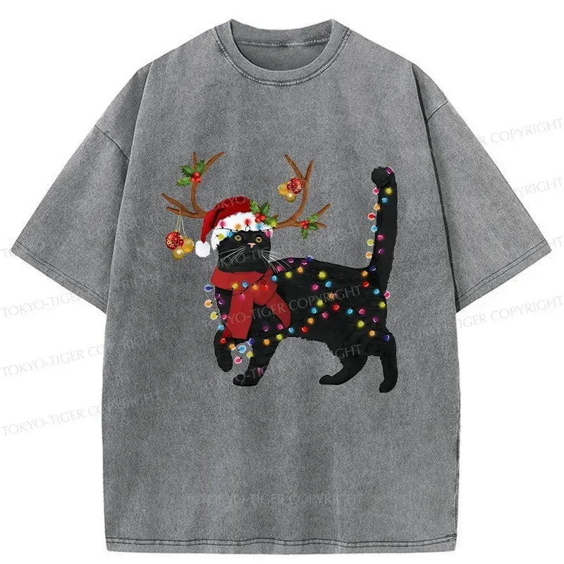 Japanese Black Cat Washed T-Shirt
