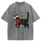 Japanese Black Cat Washed T-Shirt