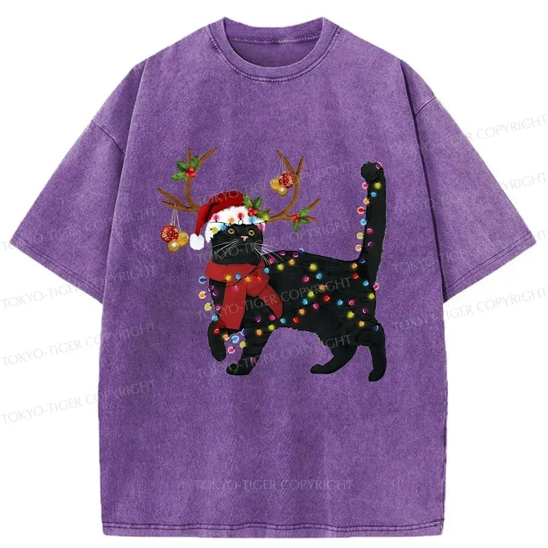 Kyoto-Lion Christmas Black Cat Washed T-Shirt