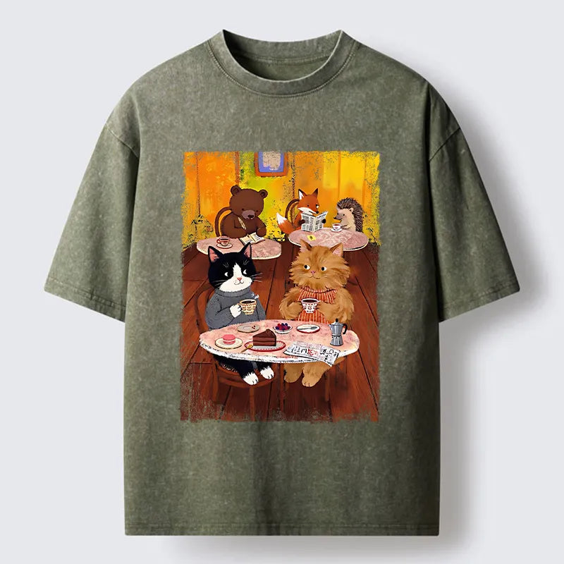 Kyoto-Lion Cute Animal Cafe Washed T-Shirt