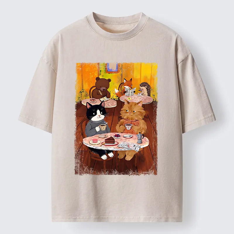 Kyoto-Lion Cute Animal Cafe Washed T-Shirt
