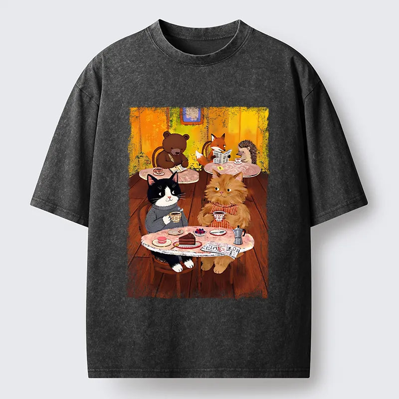 Kyoto-Lion Cute Animal Cafe Washed T-Shirt