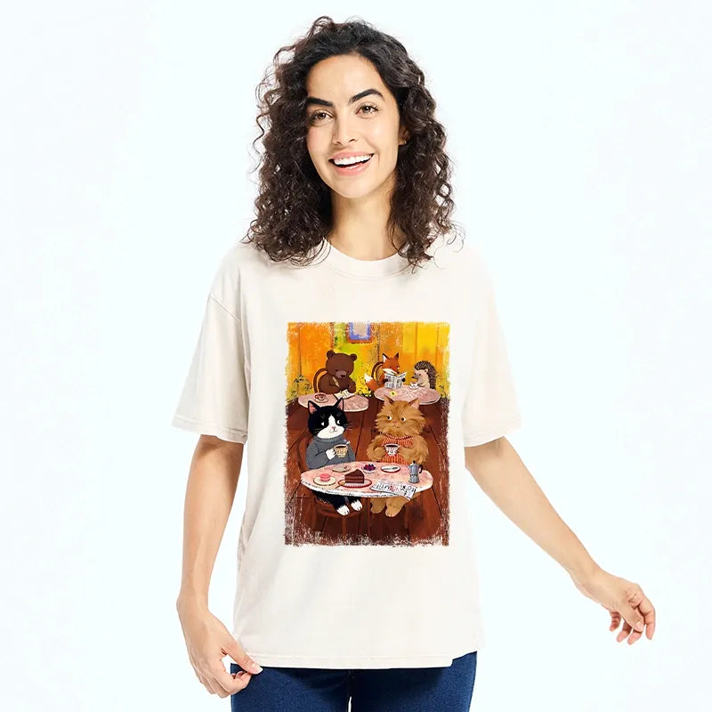 Kyoto-Lion Cute Animal Cafe Washed T-Shirt