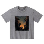 Kyoto-Lion Five Cats Are Watching You Today Kids Washed T-Shirt