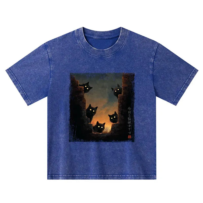 Washed Cat T-Shirt for Kids