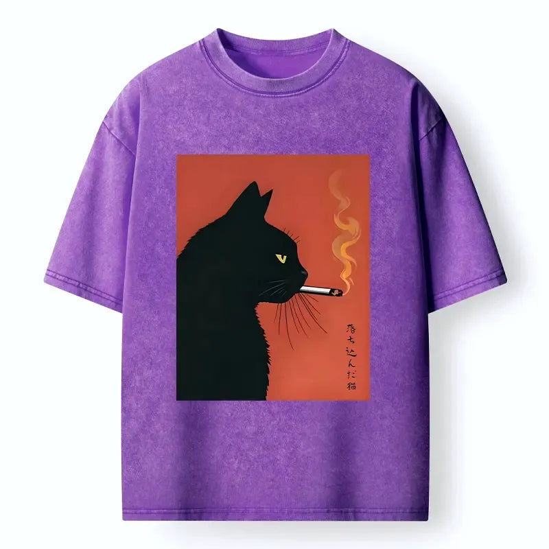 Washed Unisex Cat Tee for Gift