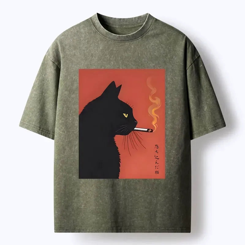 Japanese Vintage Black Cat T-Shirt