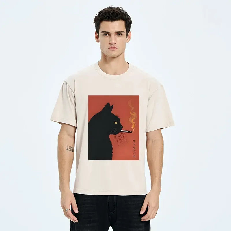 Washed Unisex Cat Tee for Gift