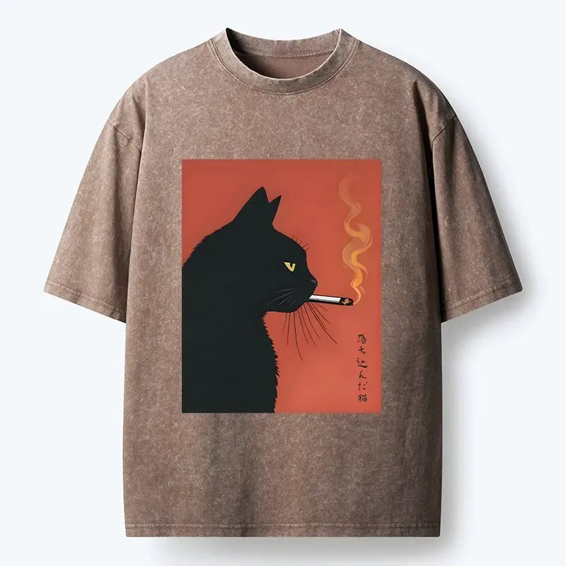 Japanese Vintage Black Cat T-Shirt
