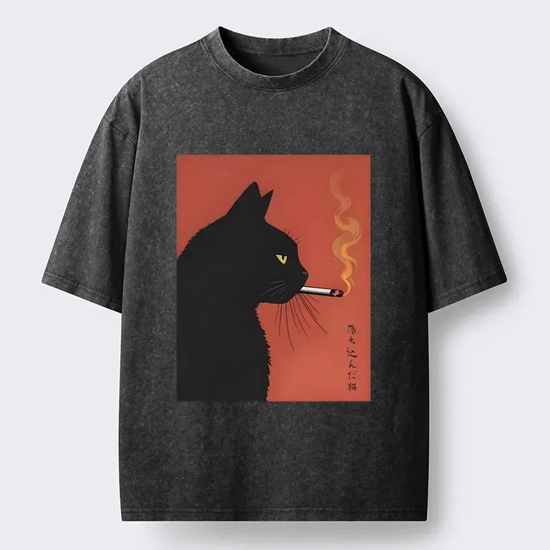 Washed Unisex Cat Tee for Gift