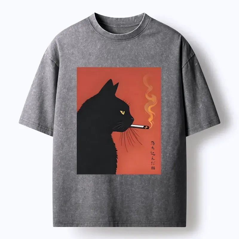 Washed Unisex Cat Tee for Gift