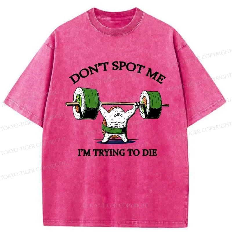 Kyoto-Lion Funny Sushi Weightlifting Fitness Washed T-Shirt