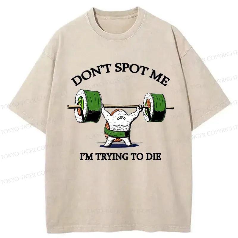 Kyoto-Lion Funny Sushi Weightlifting Fitness Washed T-Shirt