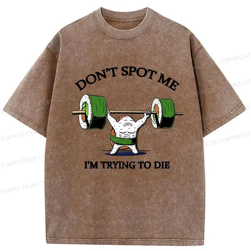 Kyoto-Lion Funny Sushi Weightlifting Fitness Washed T-Shirt