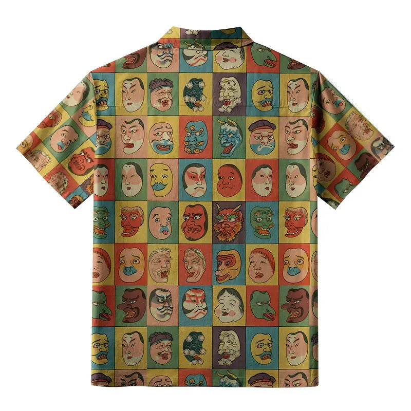 Kyoto-Lion Vintage Japanese Masks Collection Button-up Shirt