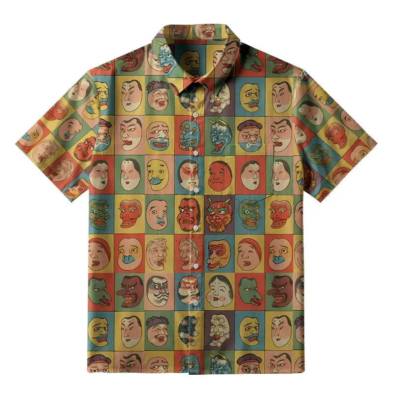 Vintage Japanese Mask Shirt for Summer