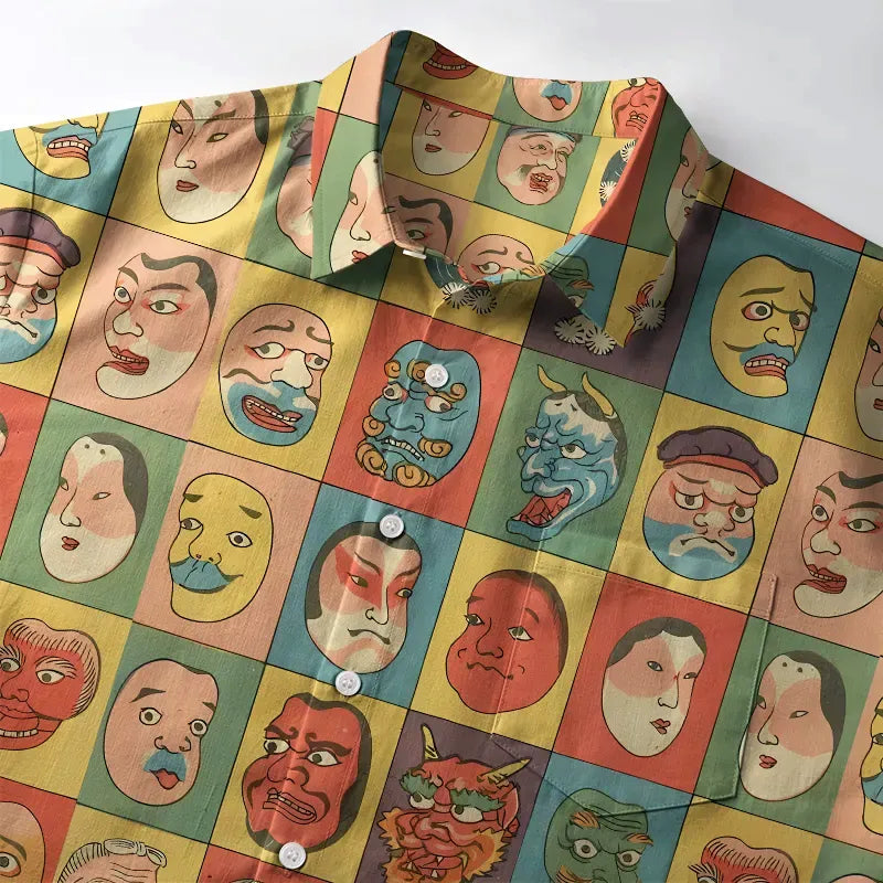Vintage Japanese Mask Shirt for Summer