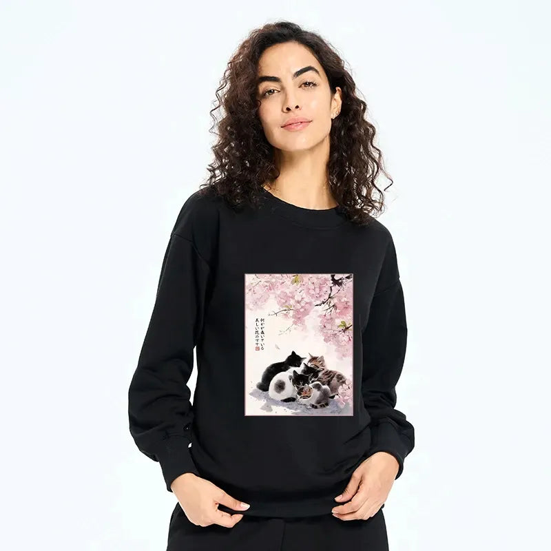 cute cats sakura sweatshirt for summer
