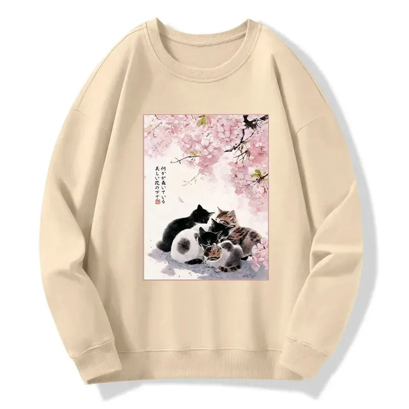 vintage sakura cat sweatshirt for daily wear