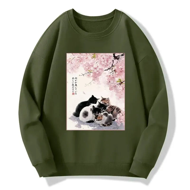 cute cats sakura sweatshirt for summer