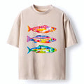 Kyoto-Lion Colorful Hand Drawn Fish Washed T-Shirt