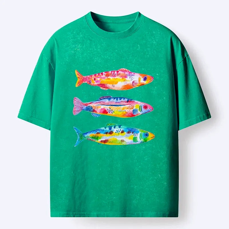 colorful hand drawn fish t-shirt