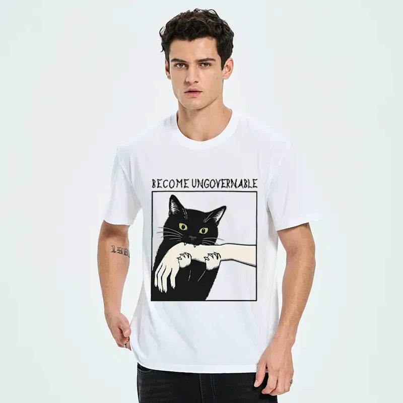 Japanese Black Cat T-Shirt for Daily Wear