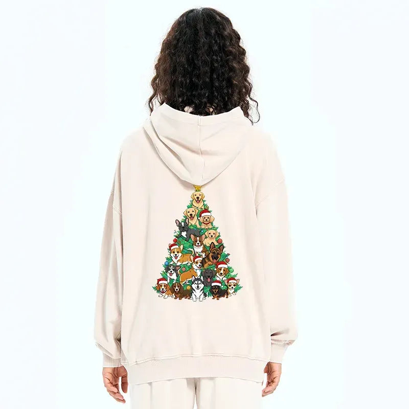 Kyoto-Lion Christmas Tree Dog Funny Washed Zip Hoodie