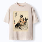 Kyoto-Lion Vintage Japan Cat Art Washed T-Shirt