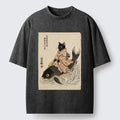 Kyoto-Lion Vintage Japan Cat Art Washed T-Shirt