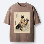 Kyoto-Lion Vintage Japan Cat Art Washed T-Shirt
