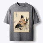 Kyoto-Lion Vintage Japan Cat Art Washed T-Shirt